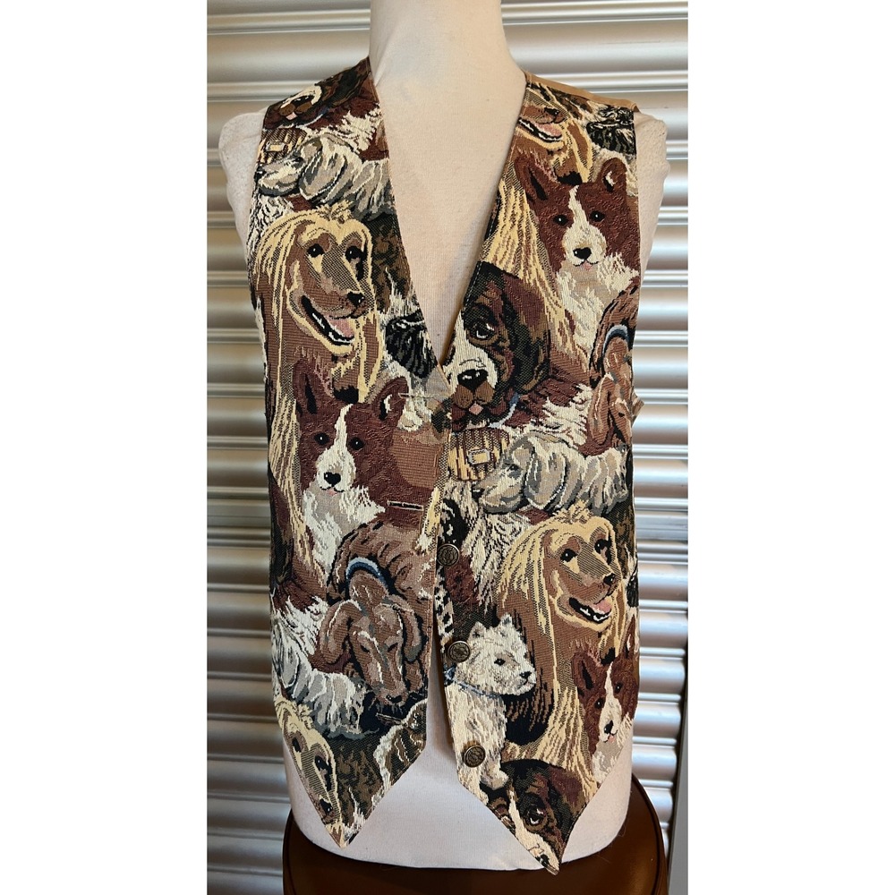 Nadia Vintage Dog Breed Tapestry Vest XL Brown Tan Corgi Retriever Cottagecore